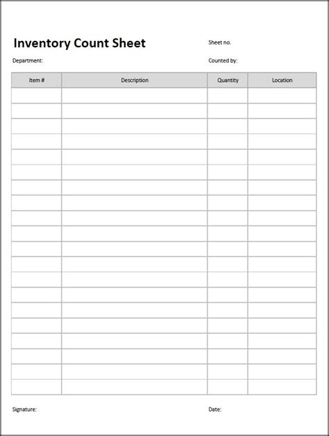 Printable Inventory Count Sheet